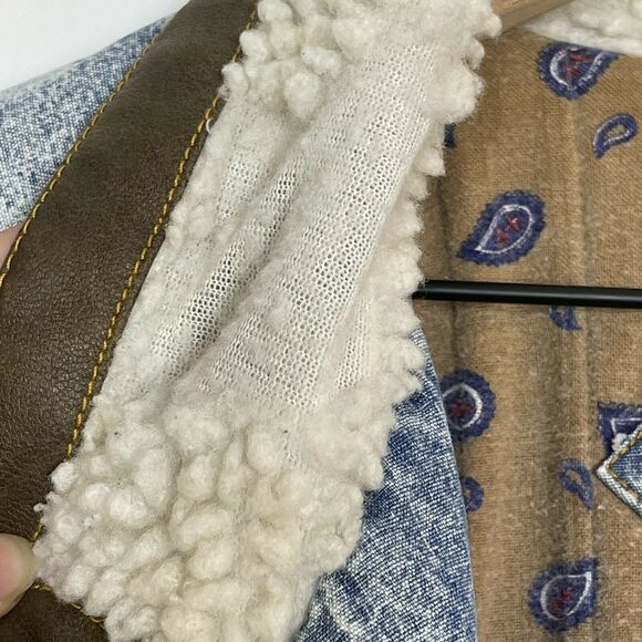 Vintage New York Girl Denim Coat Size Small 90s Oversized Longline Sherpa Collar - Picture 4 of 8